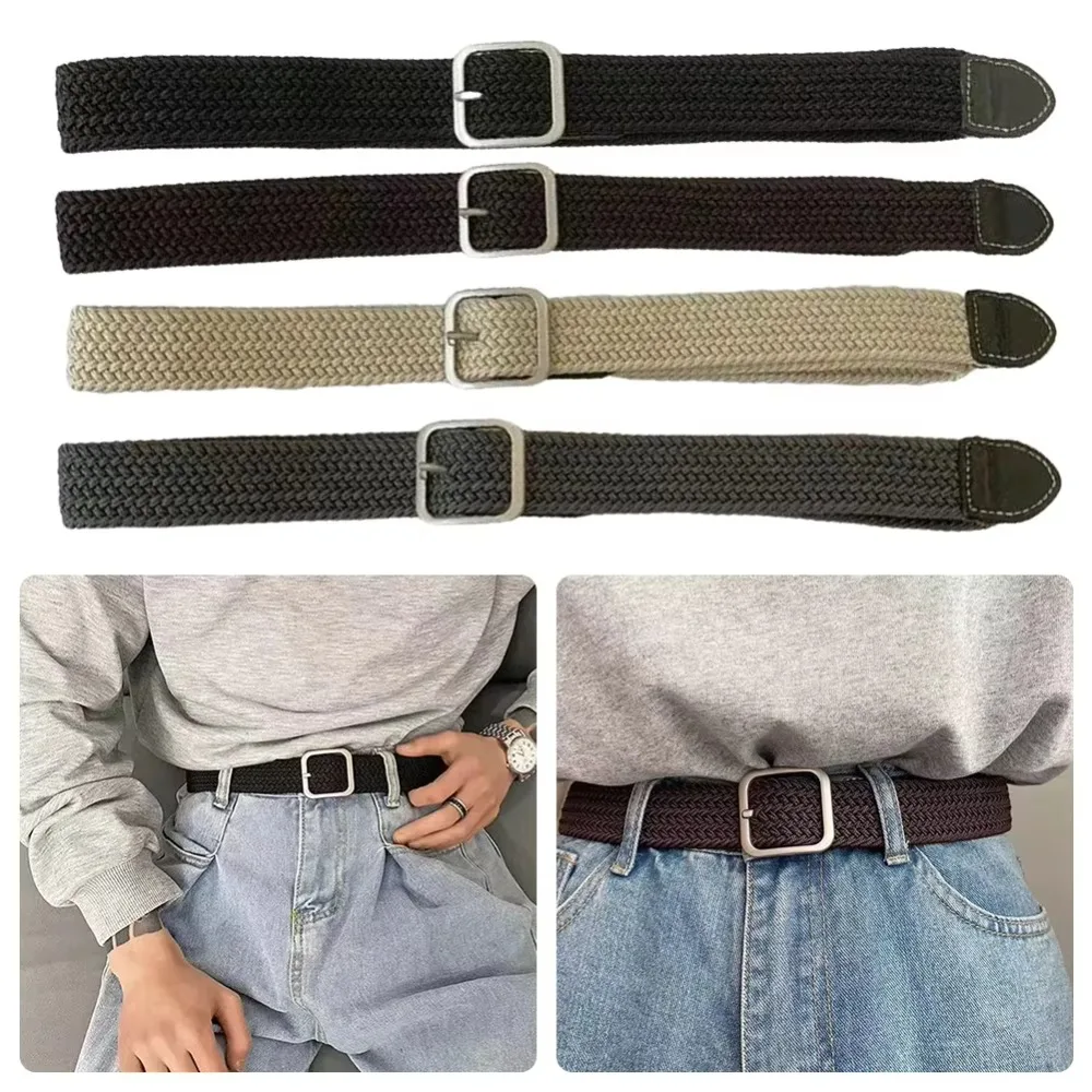 Fashion No Punching Canvas Belt Plain Color Versatile Elastic Belt Braideds Adjustable Woven Stretch Belt Men Women