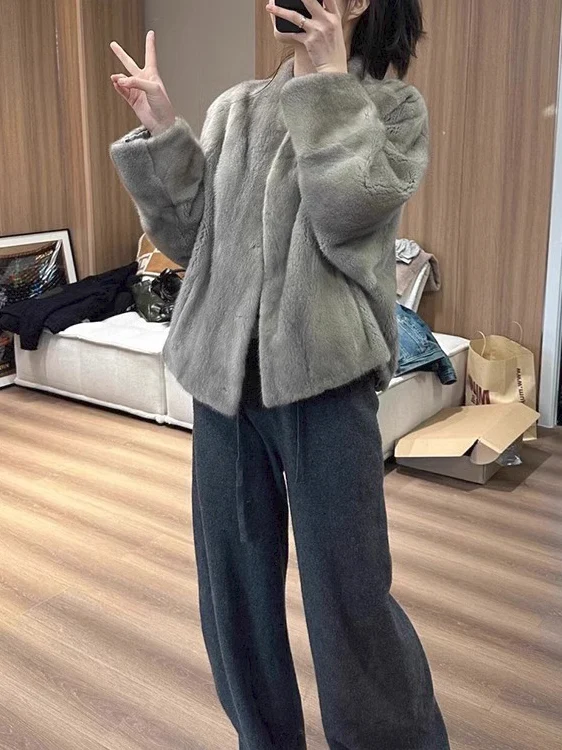 

Осенне-зимнее теплое женское пальто из меха и кожи, свободный кардиган с меховой отделкой, повседневный стиль, для работы, длинный рукав