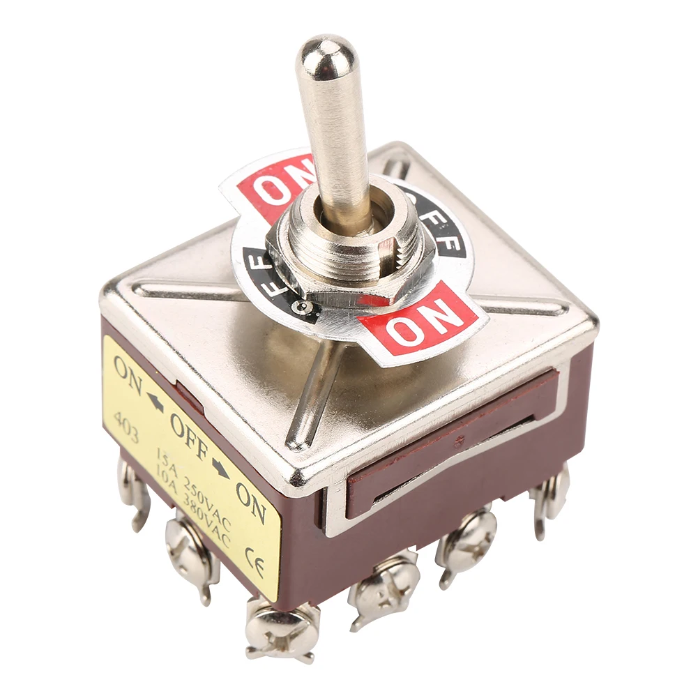 ON/OFF/ON 3 Position Toggle Switch 4PDT 12 Pin 12mm 15A/250VAC 10A/380VAC 4PDT 3 Position Toggle Switch