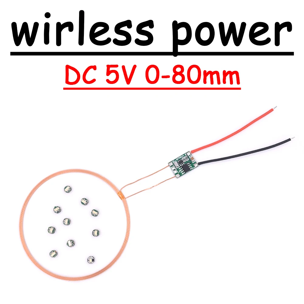 DC 5V 0-80mm Remote Wireless Charging Module Power Supply Coil Inductive USB Transmitter Module  + 10pcs Led Lamp