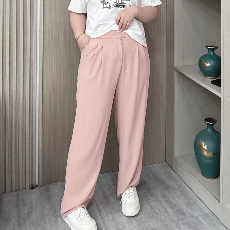 

Spring Summer New Plus Size Women's Clothing Suit Wide Leg Pants 100KG Elegant Long Trousers 7937