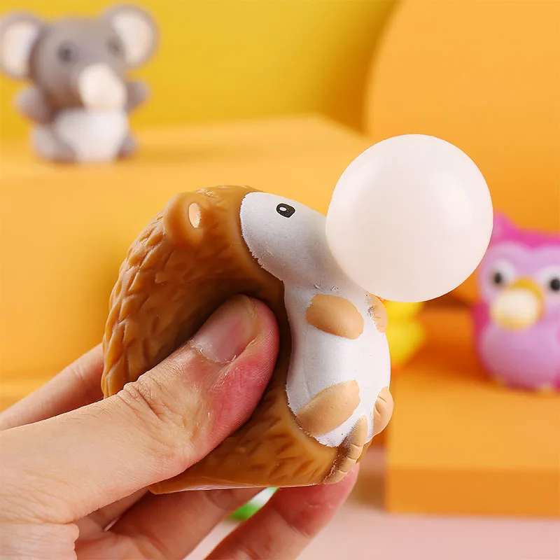 Soft TPR Toy Animal Cute Anti-Stress Ball Hedgehog Duck Squeeze Vent Doll Toys Soft Sticky Stress Relief Bubble Blowing Toy Gift