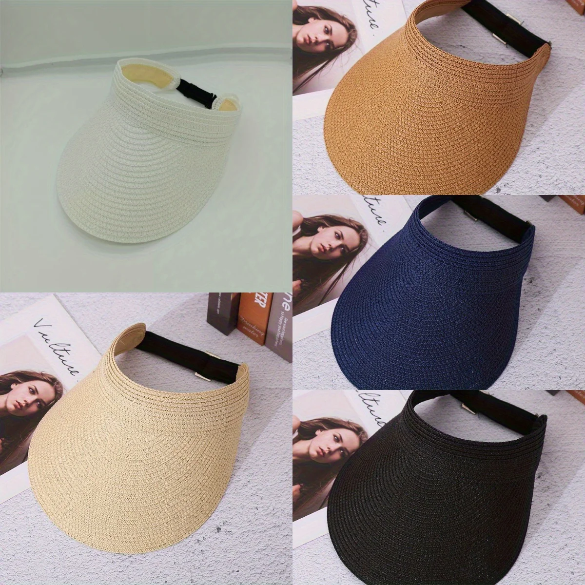 

Women Summer Straw Visor Hat Breathable Wide Brim Sun Cap Golf Beach Foldable Duck Tongue Design with Neck Protection Sun Hat