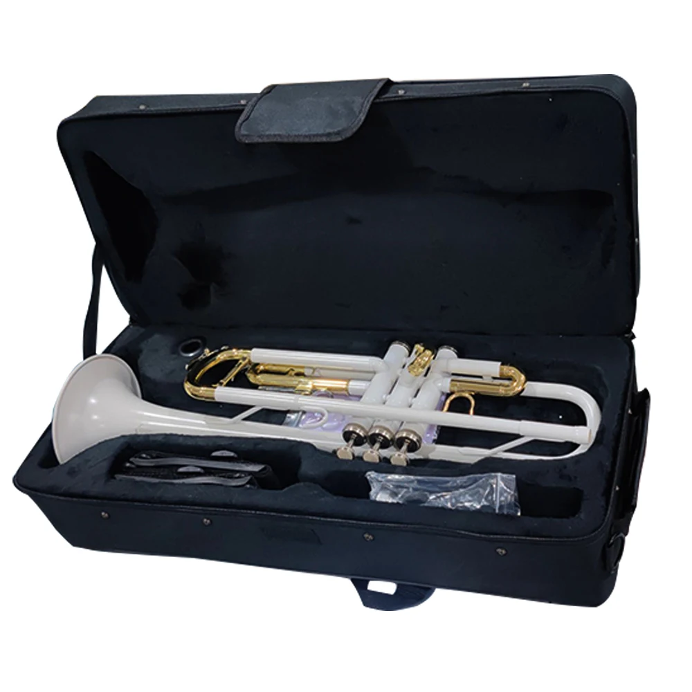 SLADE Bb B Flat White Trumpet Colorful Gold Key Brass Trumpet with Mouthpiece Gloves Strap Pressure Valve Accessories