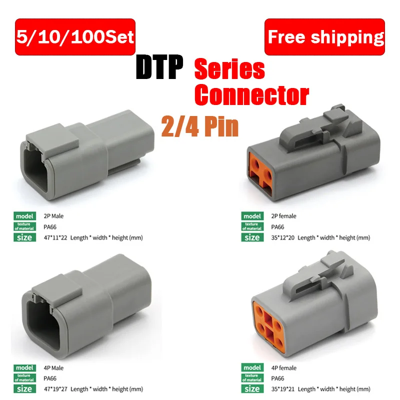 

5/10/100Set Deutsch DTP Type Automobile Connector Waterproof High Current Male Female Plug DTP04-2 DTP06-2S DTP04-4P DTP06-4S