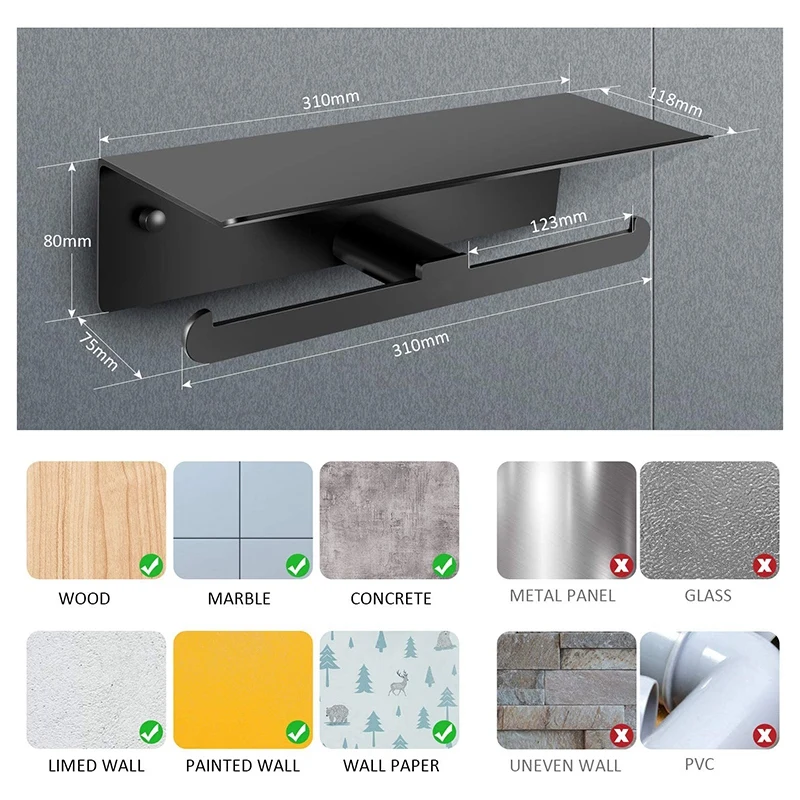 

AB08-Держатель для туалетной бумаги-Настенный держатель для туалетной бумаги с двумя рулонами для всех видов туалетной бумаги, с полкой