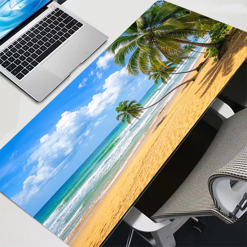 Mouse Pad Beautiful Seaside Beach With Coconut Trees Gamer Rug XXL Tablet Keyboard Carpet Gaming Accessories Mousepad