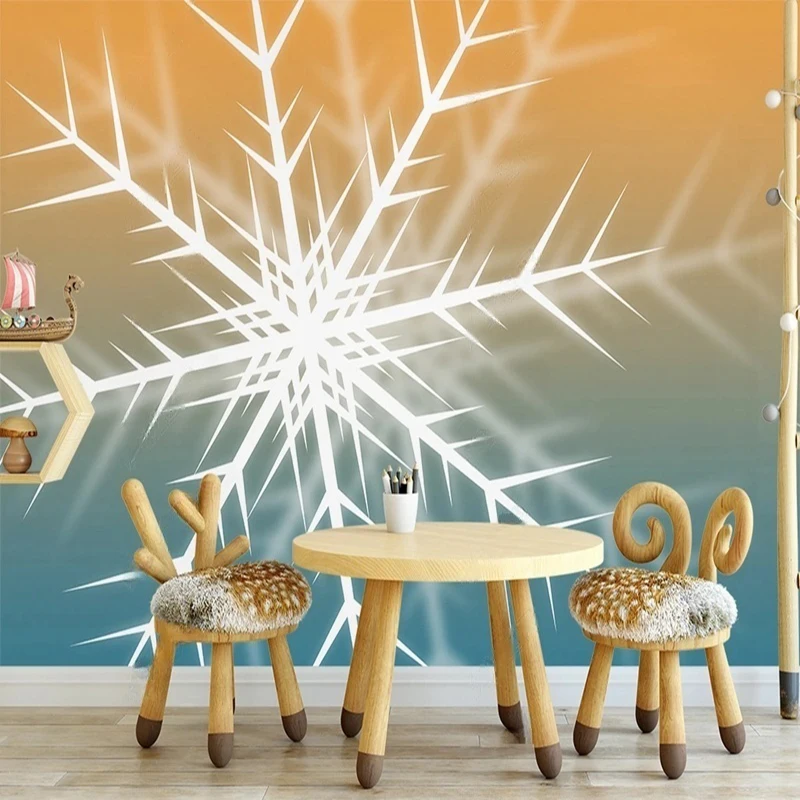 

Настенная роспись на заказ, современный минималистичный белый узор снежинки, модные геометрические линии, оранжевые абстрактные фоновые обои