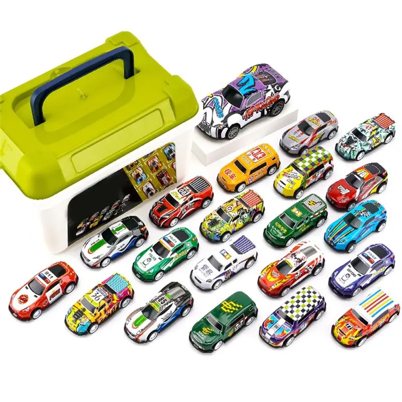 

FBIL-21PCS Cars With Storage Box Push And Pull Back Friction Powered Vehicles For 3 4 5 6 7 Year Old Kids