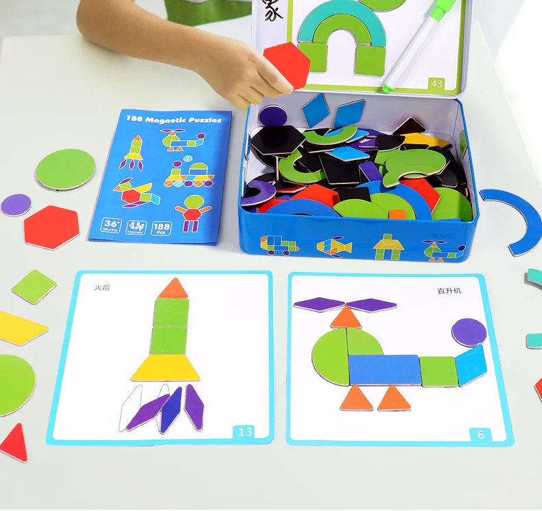 Tangram magnetico per bambini, educazione precoce, puzzle creativo in legno, giocattoli per giochi da tavolo per addestramento del pensiero per bambini