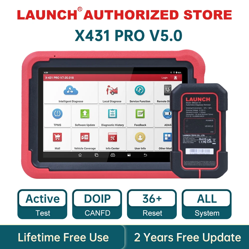 LAUNCH X431 PRO V5.0 Auto Diagnose Gereedschap DBScar VII VCI CAN FD DOIP Auto OBD OBD2 Scanner 38+ Reset ECU Codering Bidirectioneel