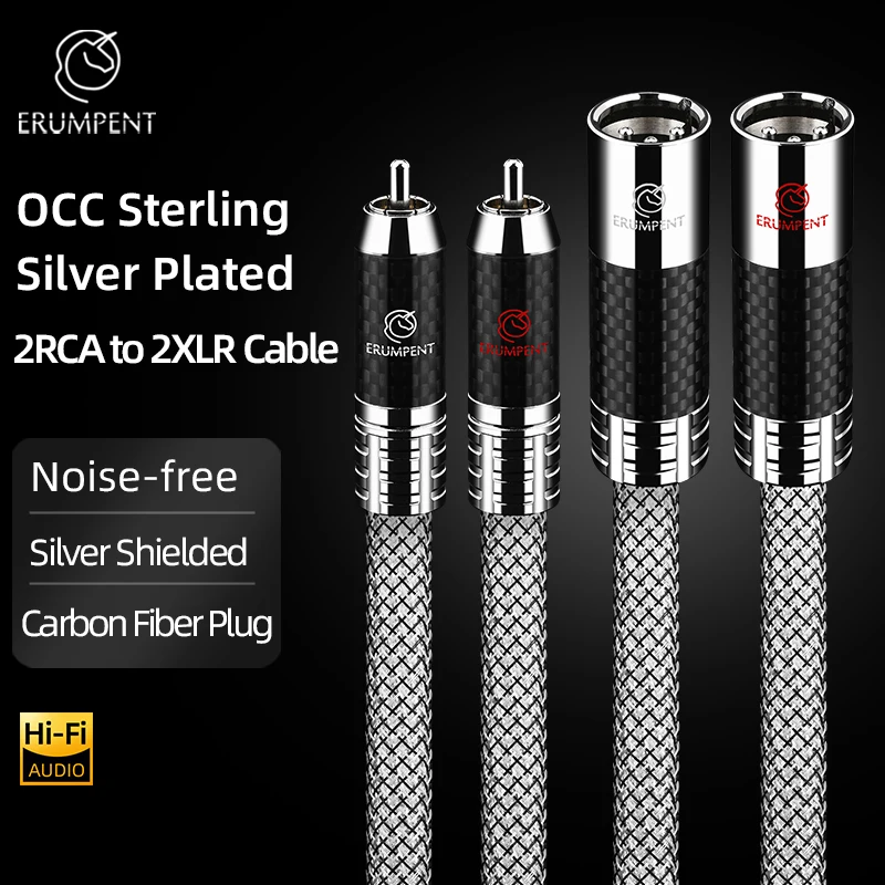 ERUMPENT زوج واحد HiFi مطلي بالفضة RCA إلى XLR الصوت لمكبر الصوت مشغل DVD المتكلم 2RCA إلى 2XLR كابل #2