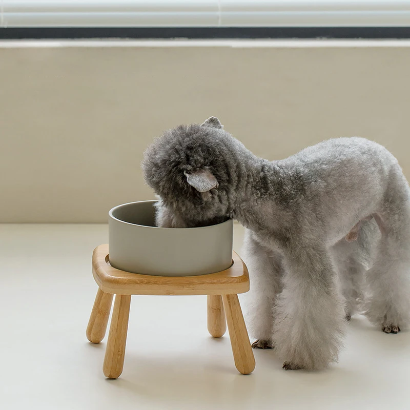 1800ML Pet Ceramic Bowl Small Medium Big Dogs Elevated Food Water Bowls with Wooden Stand Raised Feeding Dining-table