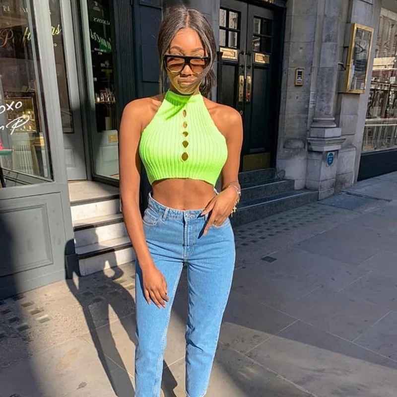 New Arrival Western-Style Women's Ice Silk Knit Hollow Out Halter Top - Sexy Spicy Chic Versatile Cami for Layering & Outer Dail