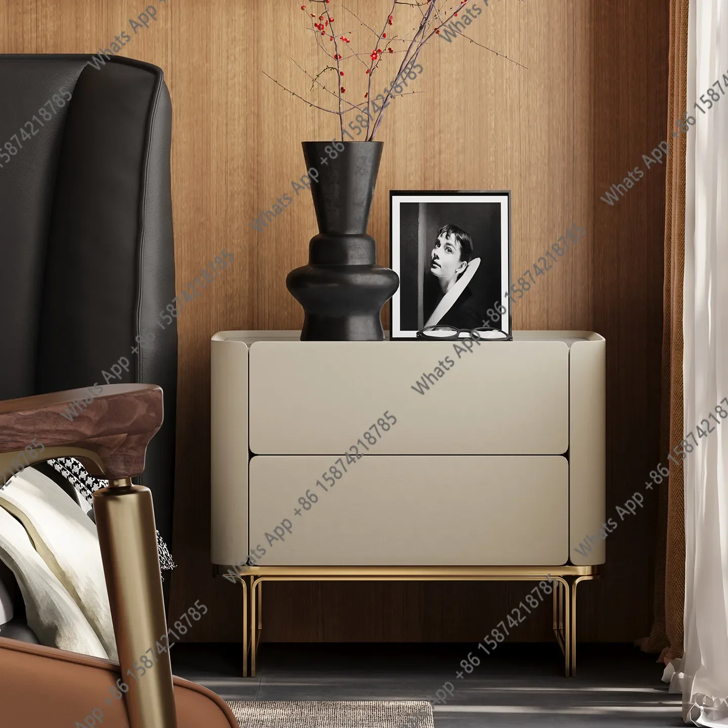 X69 Italian Light Luxury Bedside Table Villa High-end Master Bedroom Bedside Table Original Natural Luxury Stone Bedside Table