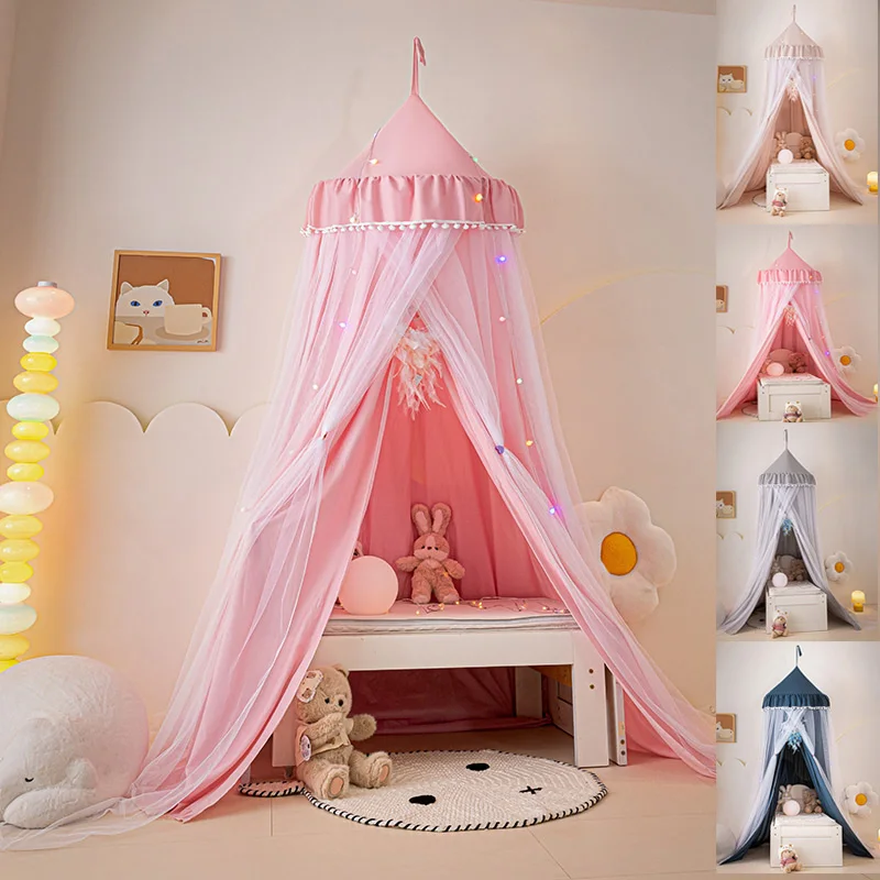 Children Girls Bed Canopy Hanging Dome Mosquito Net Double Layer Bed Valance Anti-mosquito Blackout Curtain Tent Mesh Drapes