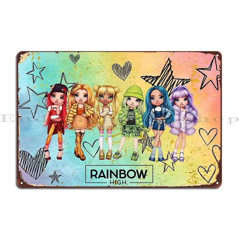 Rainbow High Core 6 Metal Sign Party Vintage Kitchen Character Designing Tin Sign Poster