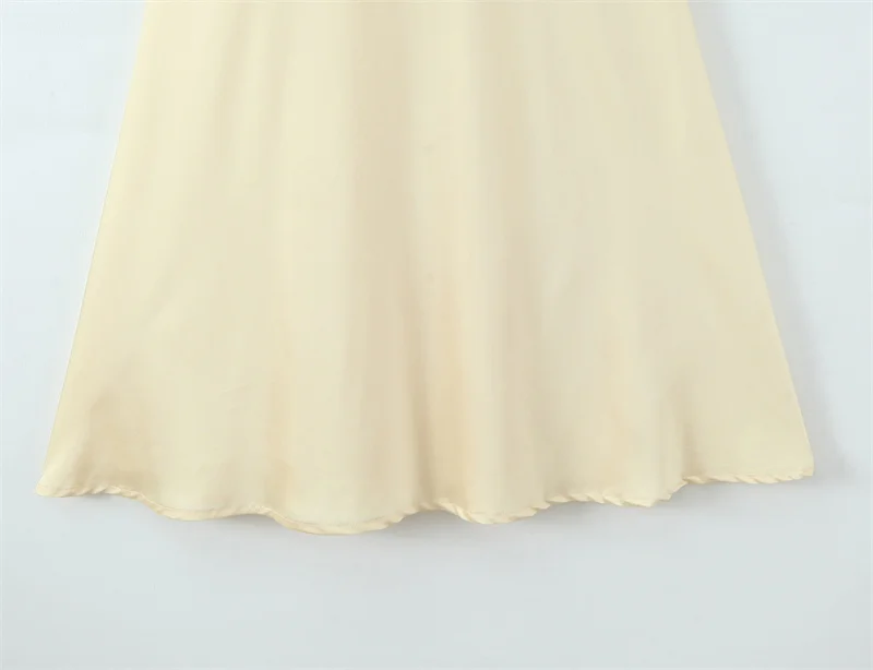 Women's Dress 2025 Autumn New style Yellow Cami Satin Feel V-neck Long Dress Sexy Fashion Elegant Temperament