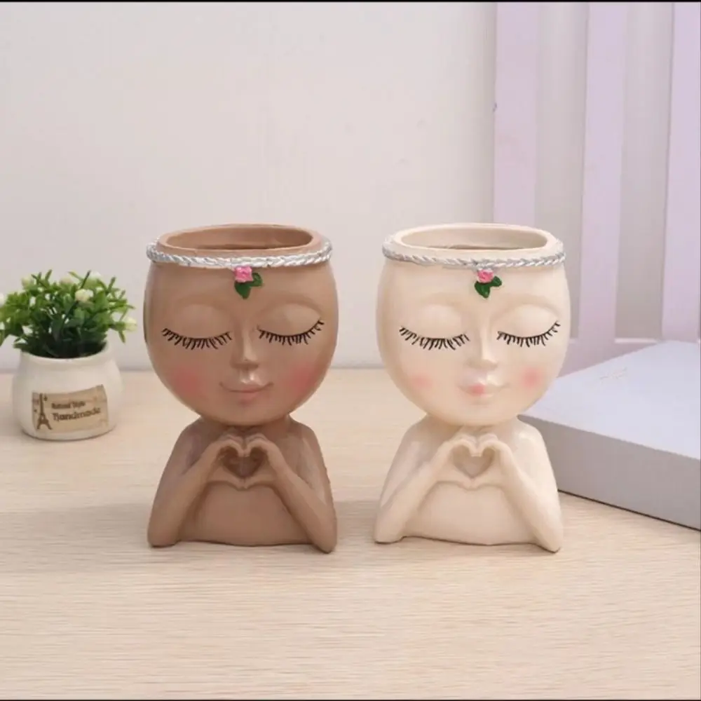 Multicolor Love Girl Flowerpot Simulation Mini Resin Girl Face Flowerpot Unique Handmade Lazy Potted Flower Pot Garden