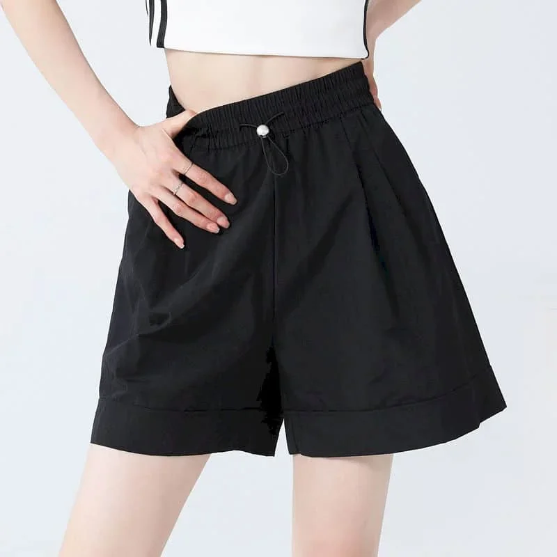 Pantaloncini solidi Donna Casual Paracadute allentato A-line Pantaloncini a gamba larga Stile Safari Pantaloni caldi in vita elastica Streetwear Abbigliamento donna