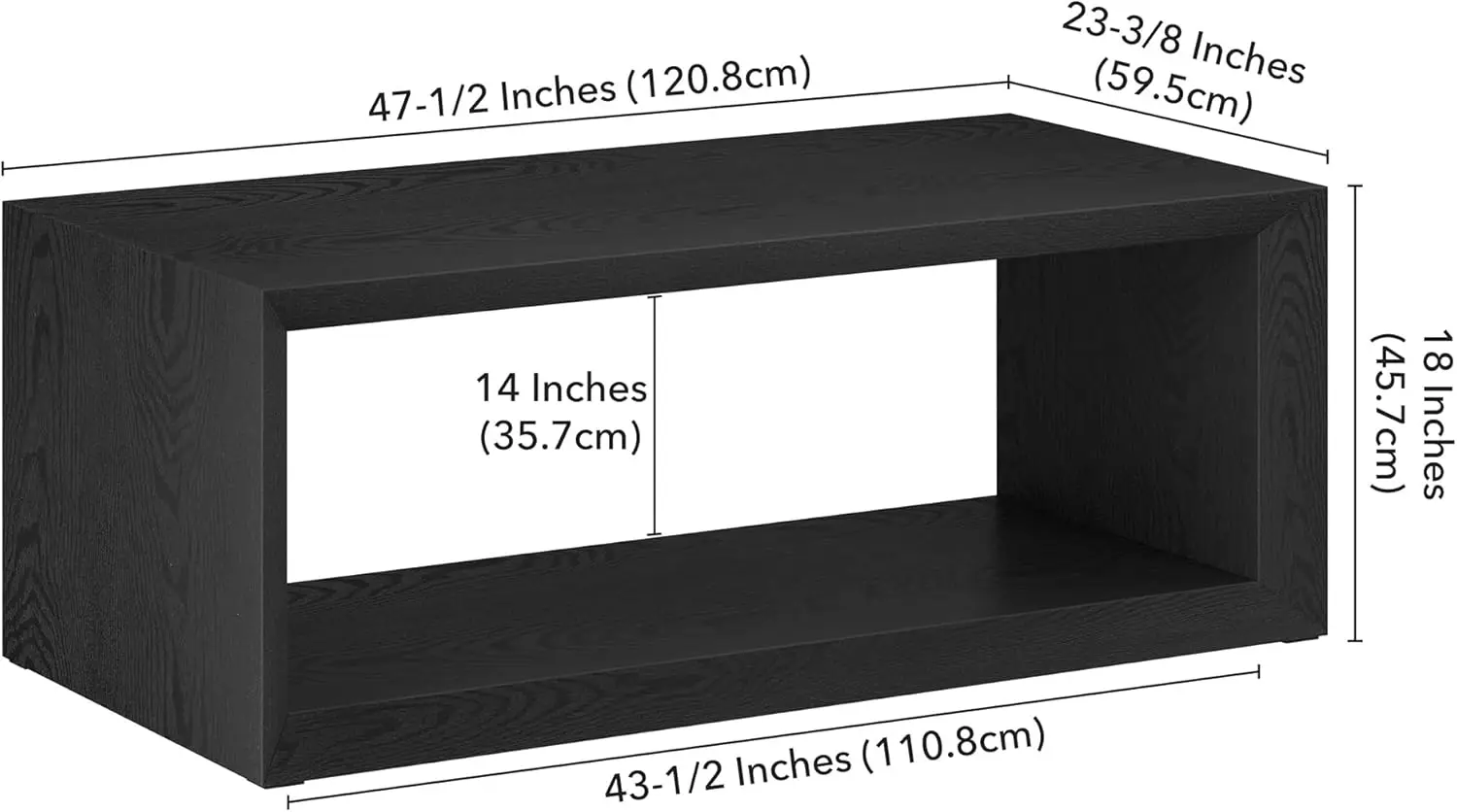 長方形のブラックグレインコーヒーテーブル、幅48インチ、家庭、リビングルーム、ベッドルーム、エンターテインメントルーム、オフィスに適しています