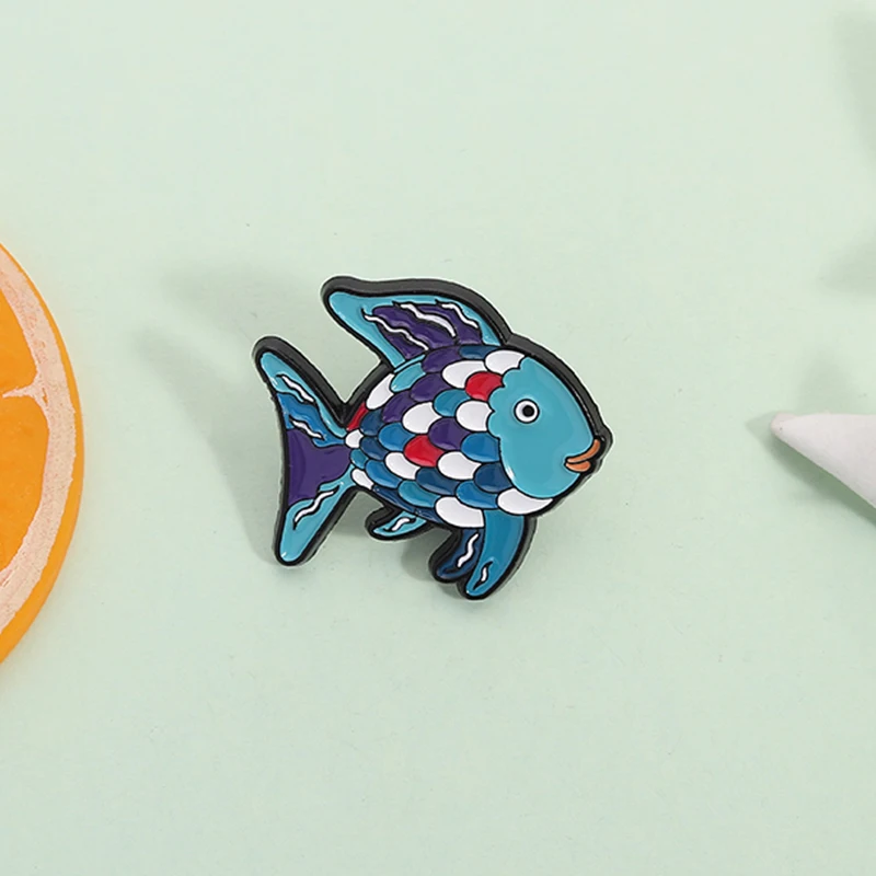 Rainbow Fish Kid's Book Enamel Pin Cartoon Hand-Drawn Ocean Animal Brooch Lapel Backpack Badge Jewelry Gift For Kids Friends ﻿