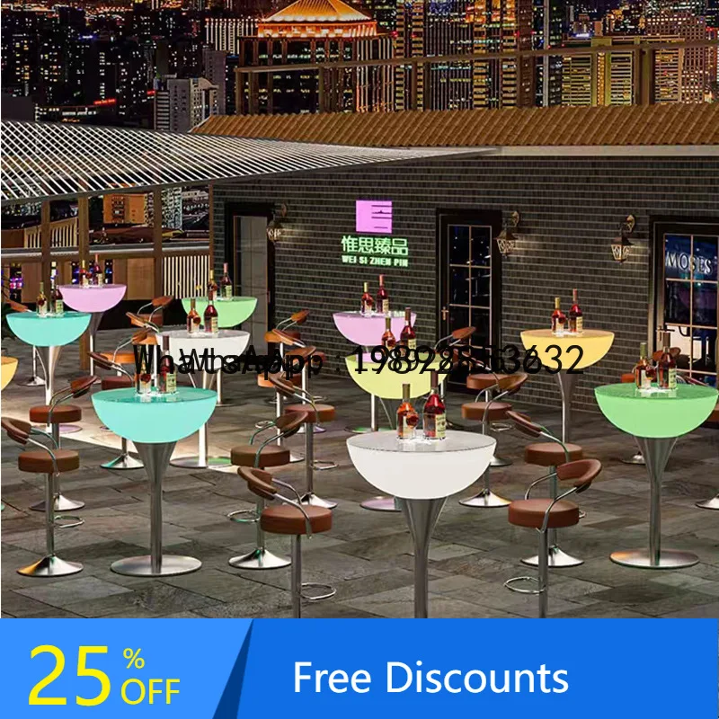 

LYY Colorful Luminous High Bar Table Round Bar Table Outdoor Waterproof Coffee Table Set