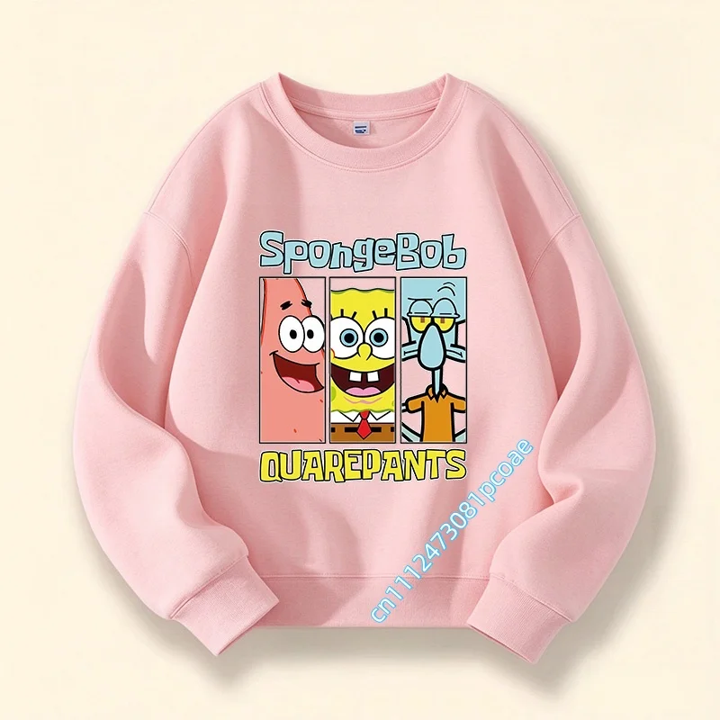 children's round-neck pullover t-shirt for boys, girls' casual top with SpongeBob SquarePants cartoon print and hooded design