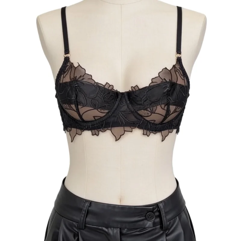 Hot Sale French Style Lingerie Set, Sexy Cut Out Embroidery Ultra Thin for Small Breasts Gathered 2 Row Fastening Pure Erotic AB