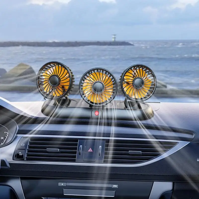 

Portable Fan For Car Three-head Cooling Fan For Dashboard Auto Center Console Hot Weather Cooling Device For Trucks 3 Adjustable