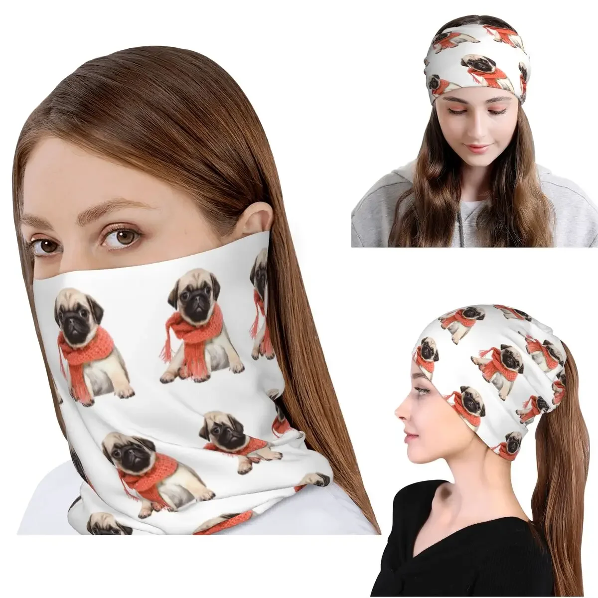 

Winter Funny Fawn Pug Dog Lover Bandana Neck Cover Mask Scarf Multifunction Balaclava Beanies Hat for Men Women Adult All Season