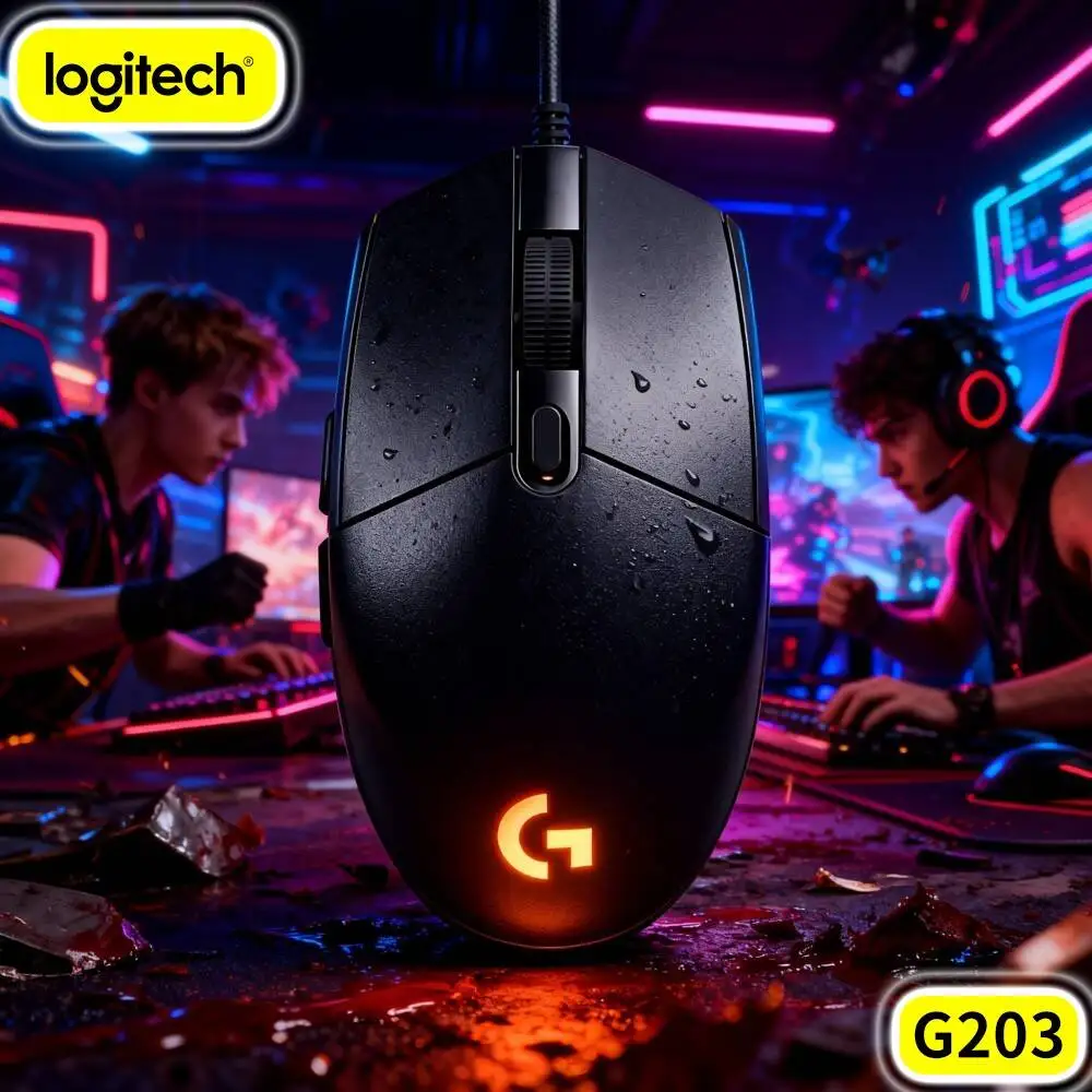 Logitech G203 Wired Gaming Mouse RGB Backlit Ergonomic Contour Variable Sensitivity USB For Notebook Office
