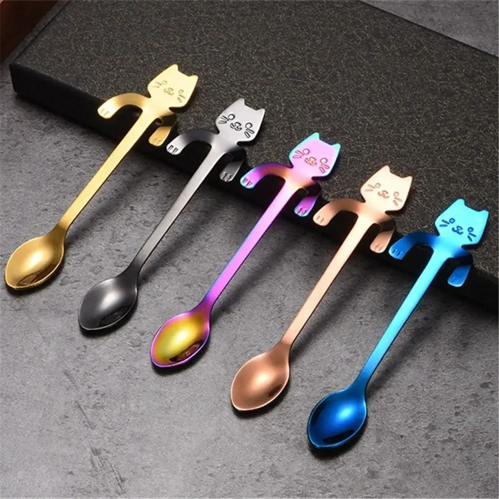 1/4pcs Stainless Steel Mini Cat Coffee Spoon Cute Cat Tableware Stainless Steel Teaspoon Kitchen Tool Cute Design Children Spoon