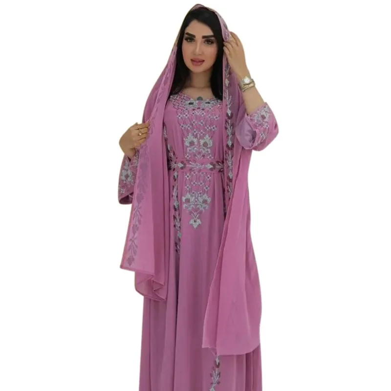 

Ramadan Muslim Dresses for Women Jalabiya Sashes Morocco Eid Dubai Abayas Headscarf Kaftan Islam Vestidos Modest Long Robe
