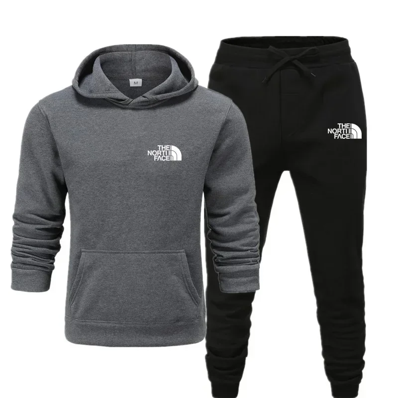 Autumn and winter new men's sportswear set, outdoor fashionable men's and women's hooded sweatshirt and pants 2-piece set