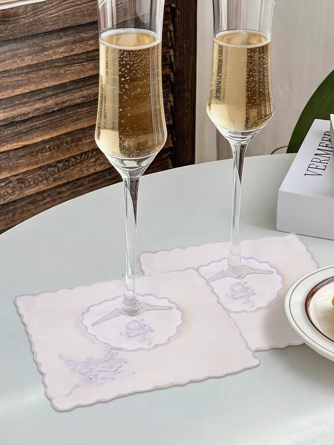 Handmade Linen Embroidered Cocktail Napkin 3 colors Traditional Craft Natural Linen Table Decor Vintage Drink Coasters Gift
