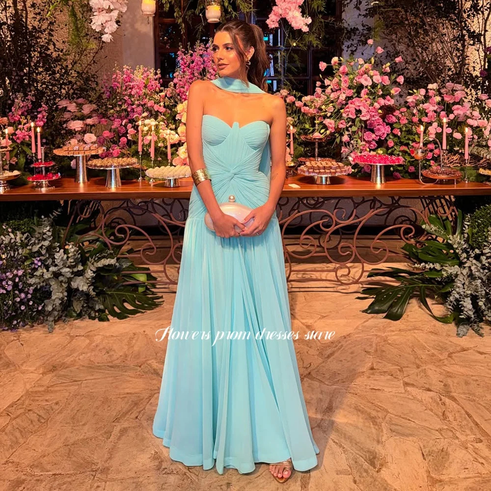 

Flowers A Line Party Dress with Pleats Sweetheart Evening Dresses with Scarf Celebrity Gala Dress Robe De Soirée Customized