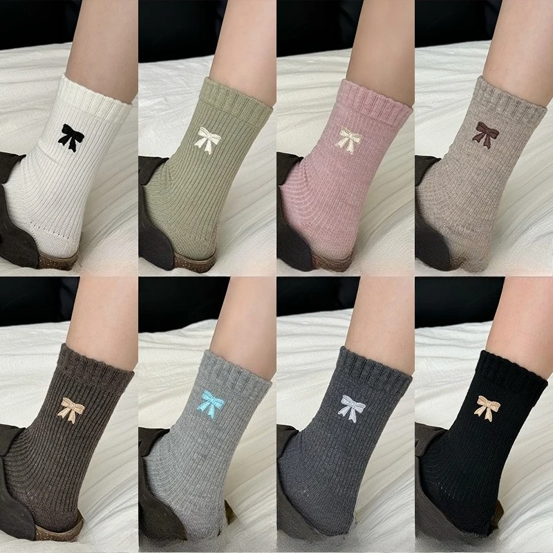 1/8 Paar Herbst Winter dicke warme Schleifensocken lässig bequeme Damen mittellange Röhrensocken elegante modische Stapelsocken