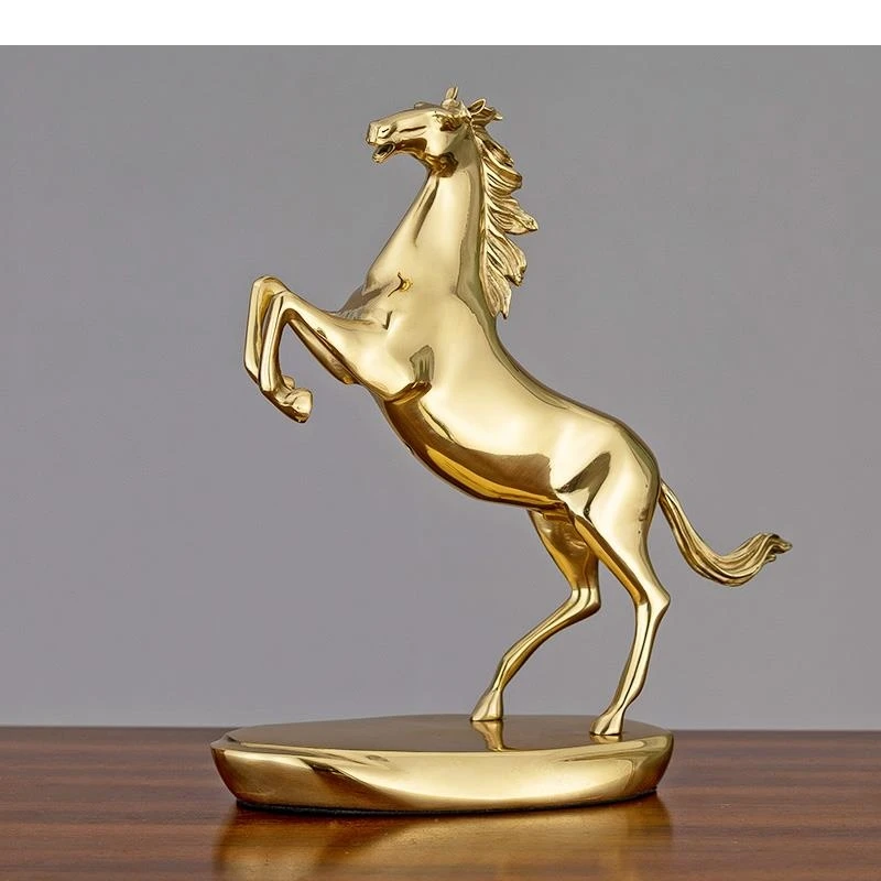 Plated Golden Copper Horse Sculpture Bookcase Desktop Ornaments Simulation Metal Animal Statue Figurine Gift Home Decor