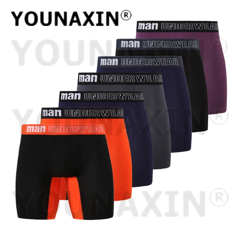 7 Pcs Big Size Men Underwear Sexy Boxers Briefs Bamboo Fiber Underpants Stitching Color Long Undies L XL 2XL 3XL 4XL 5XL 6XL 7XL