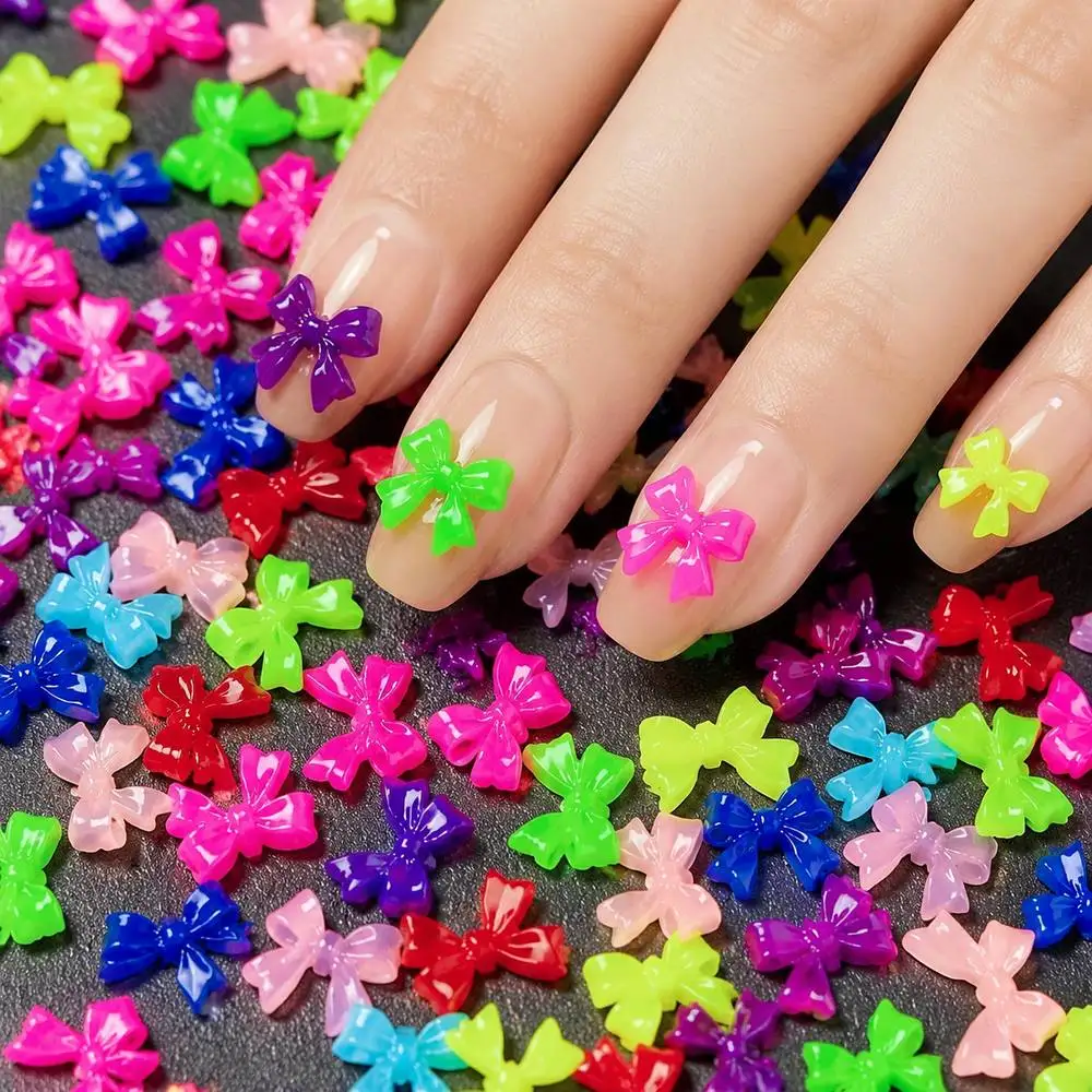 50Pcs Full Dimensional Bows Nail Charms Mixed Pastel Macaron Bows Nail Decor Candy Sweet Fashion Bows Nail Supplies