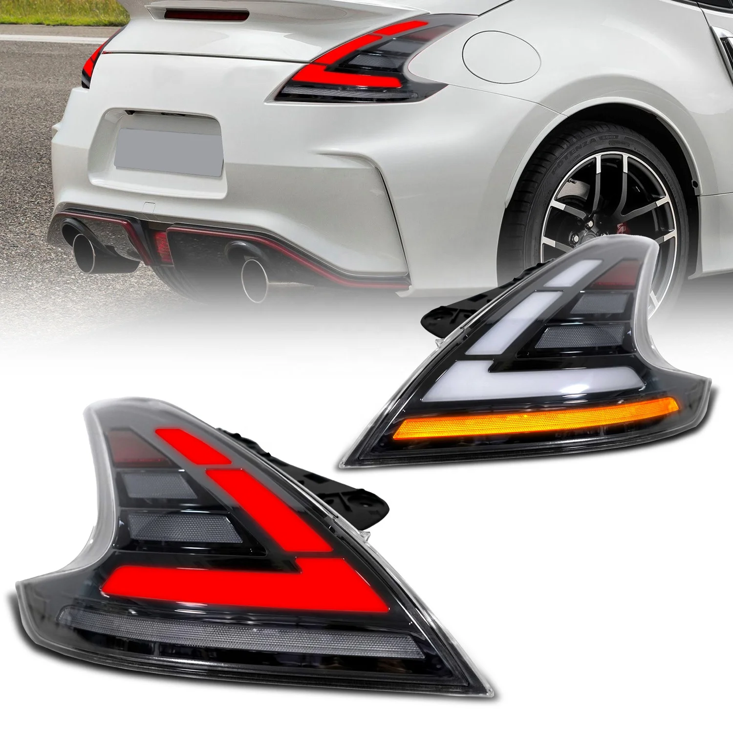 LED Rear Lights Assembly for 370Z 6th Gen Z34 Fairlady Z Coupe Roadster 2009-2021 Plug and Play Taillights A Pair