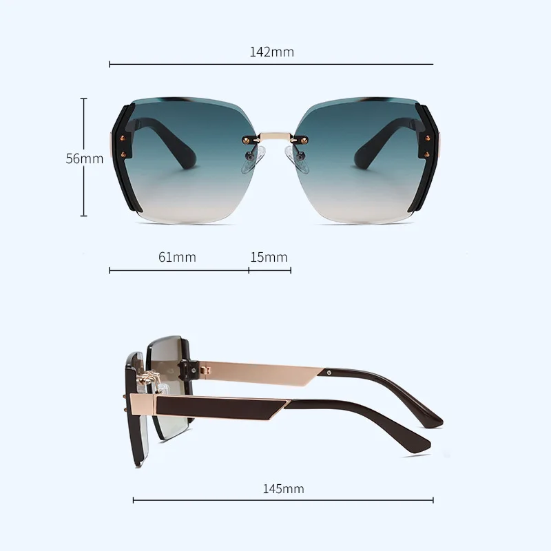 MIZHO High Quality Ins Sunscreen Sunglasses Women Oversized Gradient Green Eyewear Ladies Trendy Sun Glasses Clear Visual