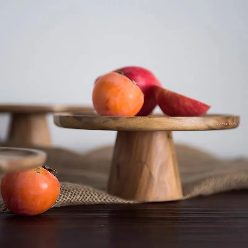 Home Decor High Stand Wooden Cake Plate Food Serving Trays Multi-Use Eco Naural Wood Dessert Fruit Snack Tray Plates