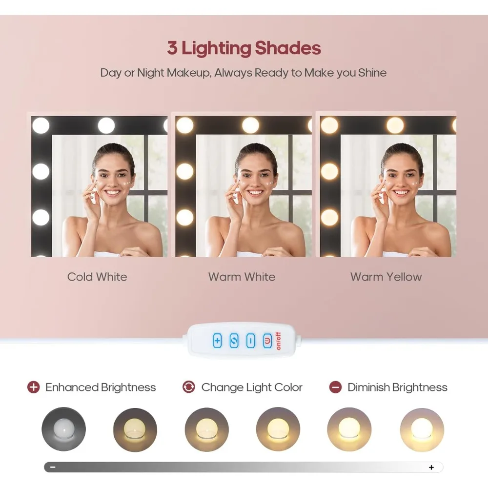 Luxe make-upijdelheid met 11 lades, verlichte spiegel, stekkerdoos en opbergruimte voor kleedkamer