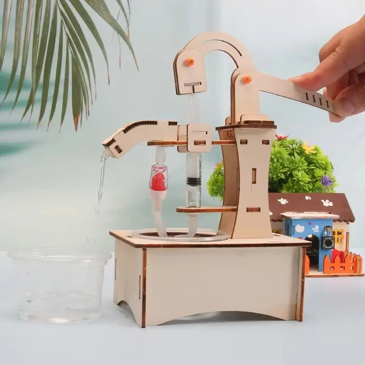 1pcs Wooden DIY Hand Pump Well Model STEM Educational Science Experiment Assembly Toy Physics Learning and Gifts