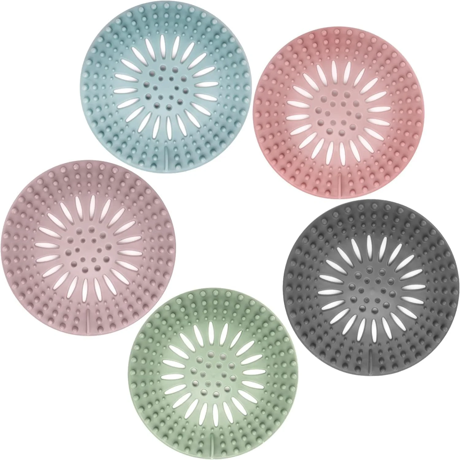 Hair Catcher Shower Drain Covers, 5 Pack Durable Silicone Bathtub Hair Stopper, Easy to Install and Clean, for Bathroom Tub Show