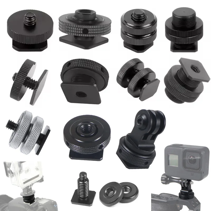 Single Double Nut Cold Shoe Mount 3/8 1/4 5/8 Screw Bracket Stand Holder for GoPro for DJI OSMO360 Camera Flash Tripod Converter