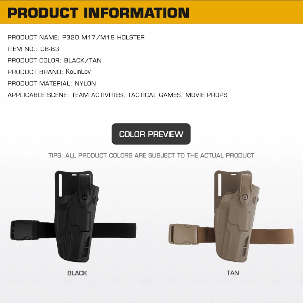 Funda táctica SIG P320 TMK-17, M17, M18, Airsoft, cierre de doble perno con cinturón, pierna caída, sistema de liberación rápida QLS