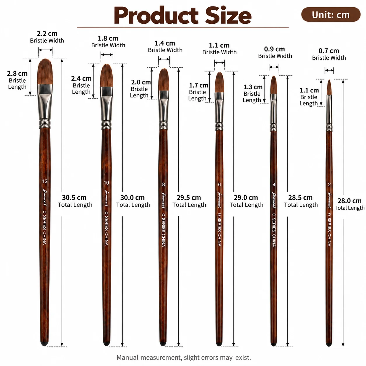 6 Piece Set Horsehair Filbert Paint Brush Dark Wood Long Handles for Oil Acrylic Gouache Watercolor Artist Painting Art Supplies